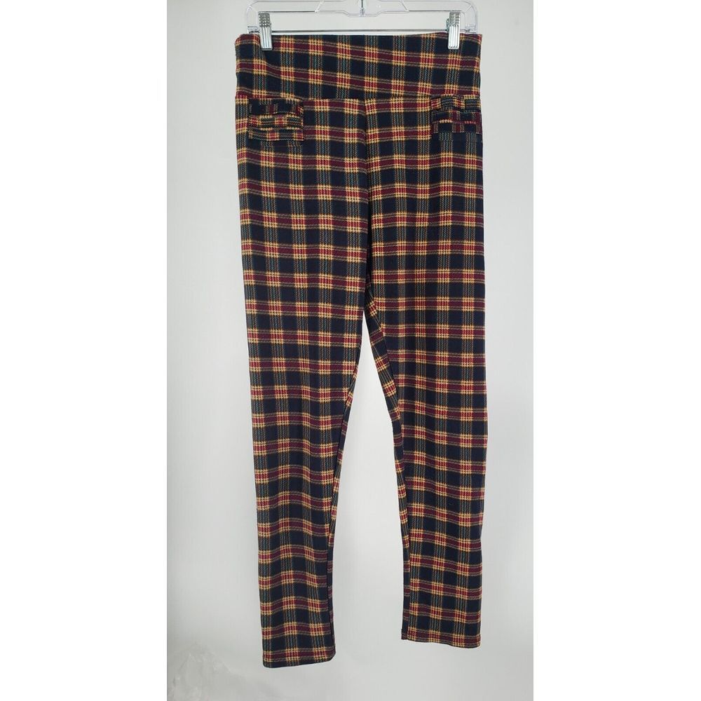 Emily Stacy Plaid Check Pull-on Casual Legging Pants Size L